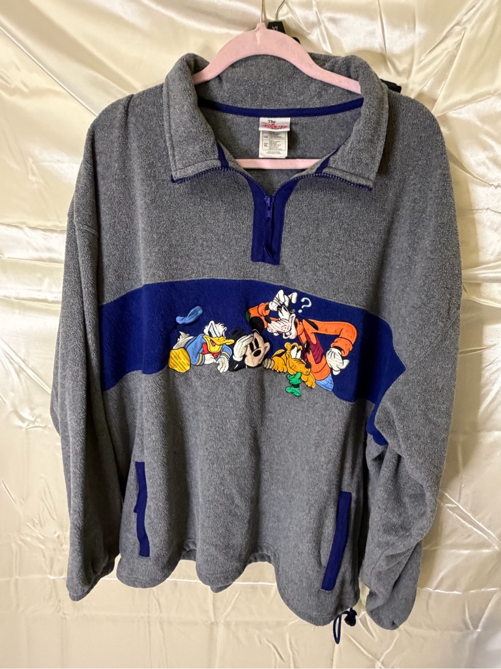 Vintage Disney Store Mickey Donald Goofy Pluto Fleece Pullover XL 1/4 Zip 90s
